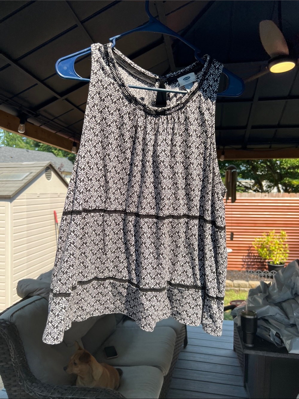 Old Navy Black and White Printed Tiered Sleeveless Tank